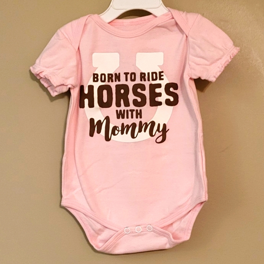 "Born To Ride Horses with Mommy" pink onesie/bodysuit